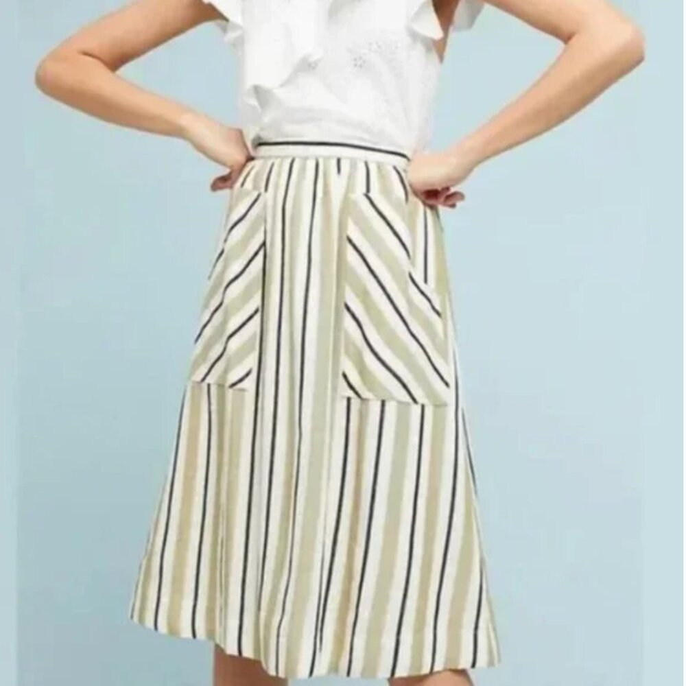 Anthropologie Akemi + Kin Luria Striped Lined A-Line Skirt - Olive and White